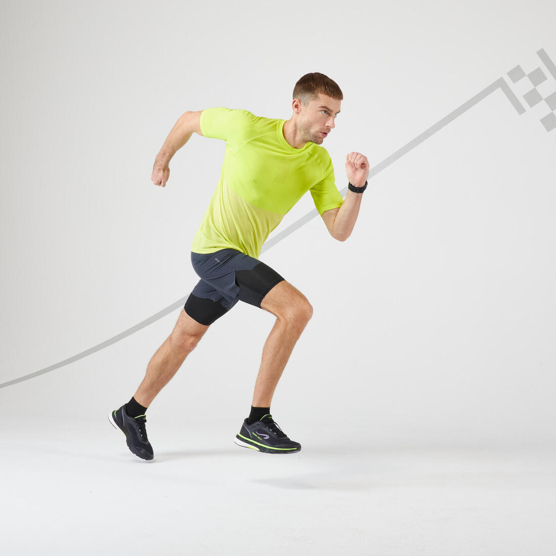 Short 2 en 1 de running Homme - KIPRUN Run 500 Confort Noir