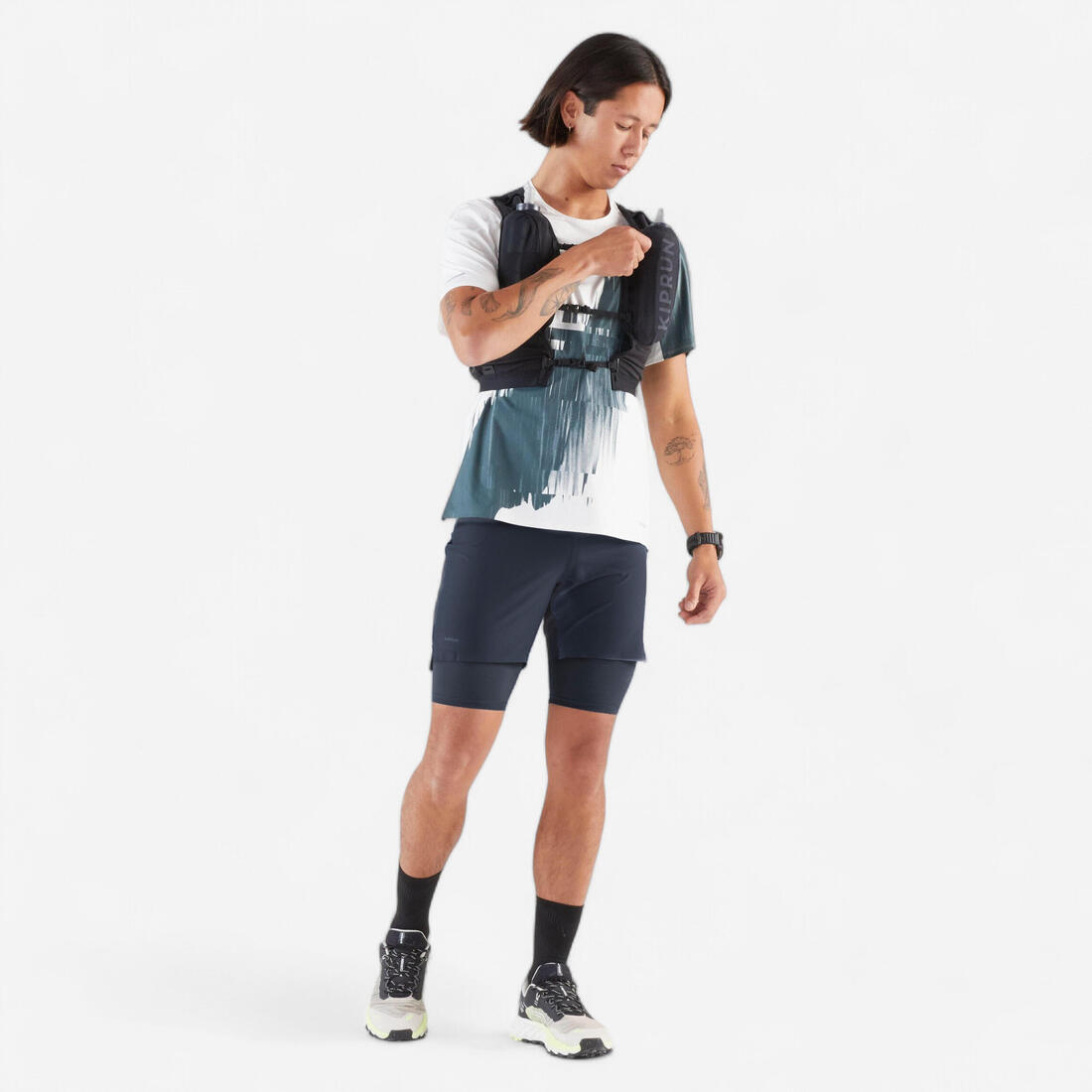 Short 2en1 de running trail longue distance homme - kiprun run ultra 900 gris