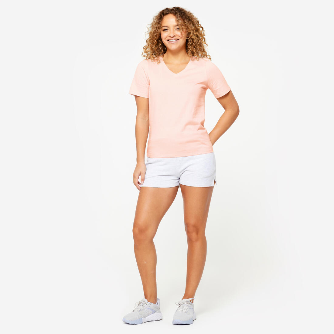 T-shirt col V fitness en coton femme