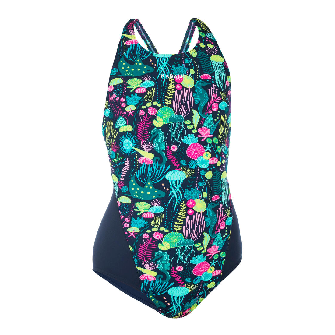 Maillot de bain 1 pièce natation Fille ado - 500 Kamiye algues