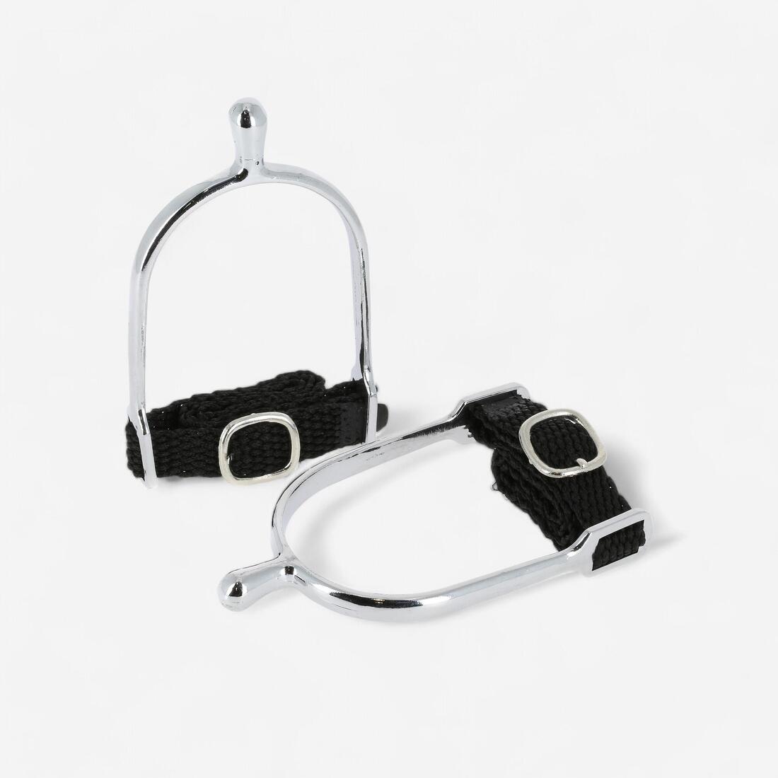 Éperons équitation femme bout rond + lanières - 15 mm