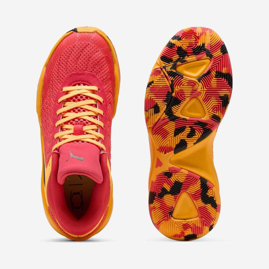 Chaussure de basketball Junior - PUMA Court Pro rouge et jaune