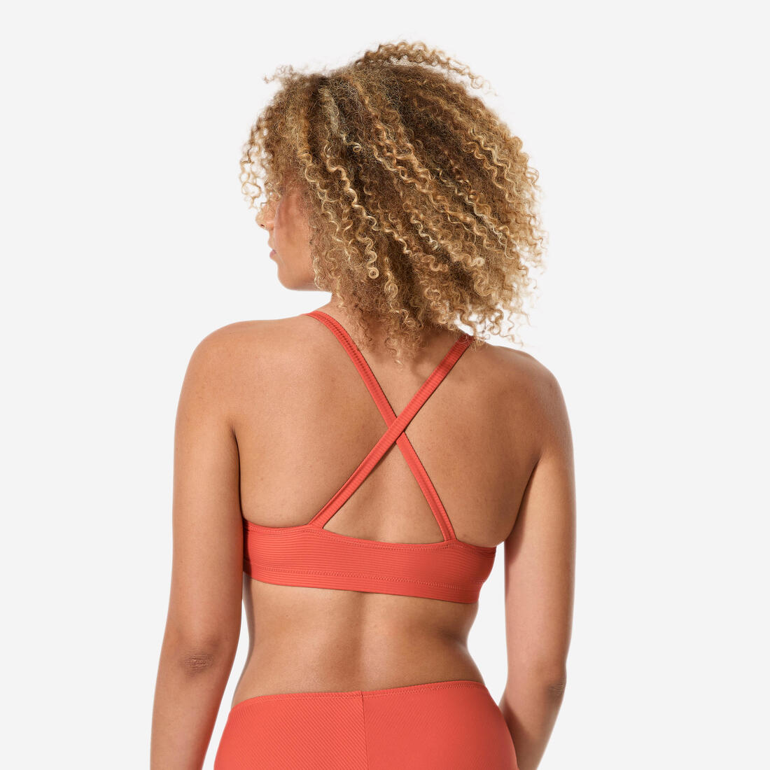 Haut de maillot de bain brassière texturée natation femme, Lila simy terracotta