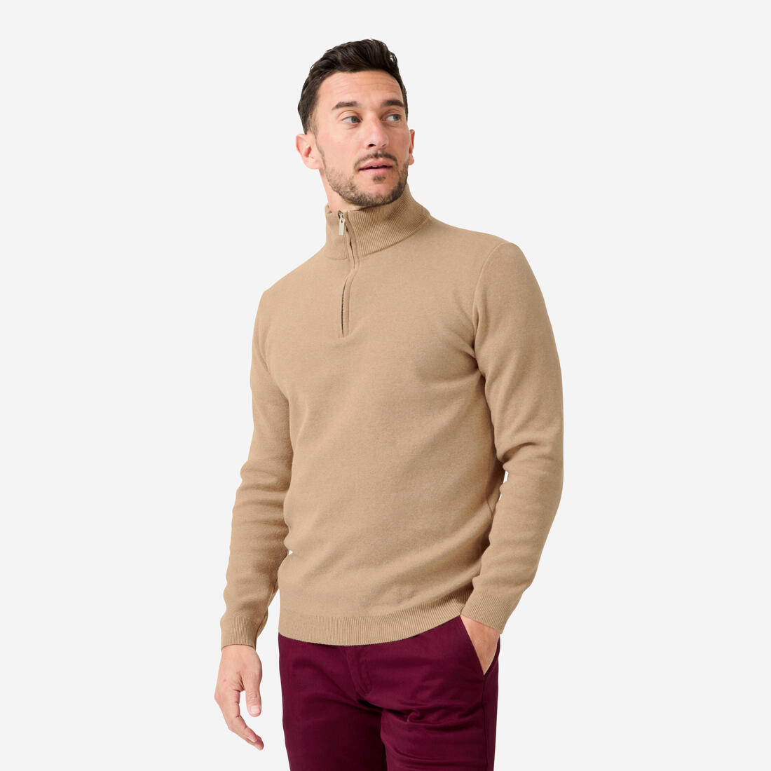 Pull de golf col montant zippé Homme, MW500 marine