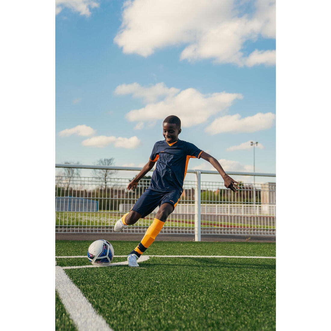 Maillot de football CLR manches courtes Enfant Orange et Marine