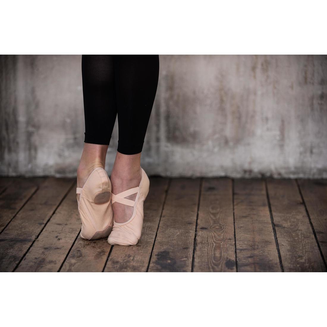 Demi-pointes de danse classique bi-semelles en toile femme, noires