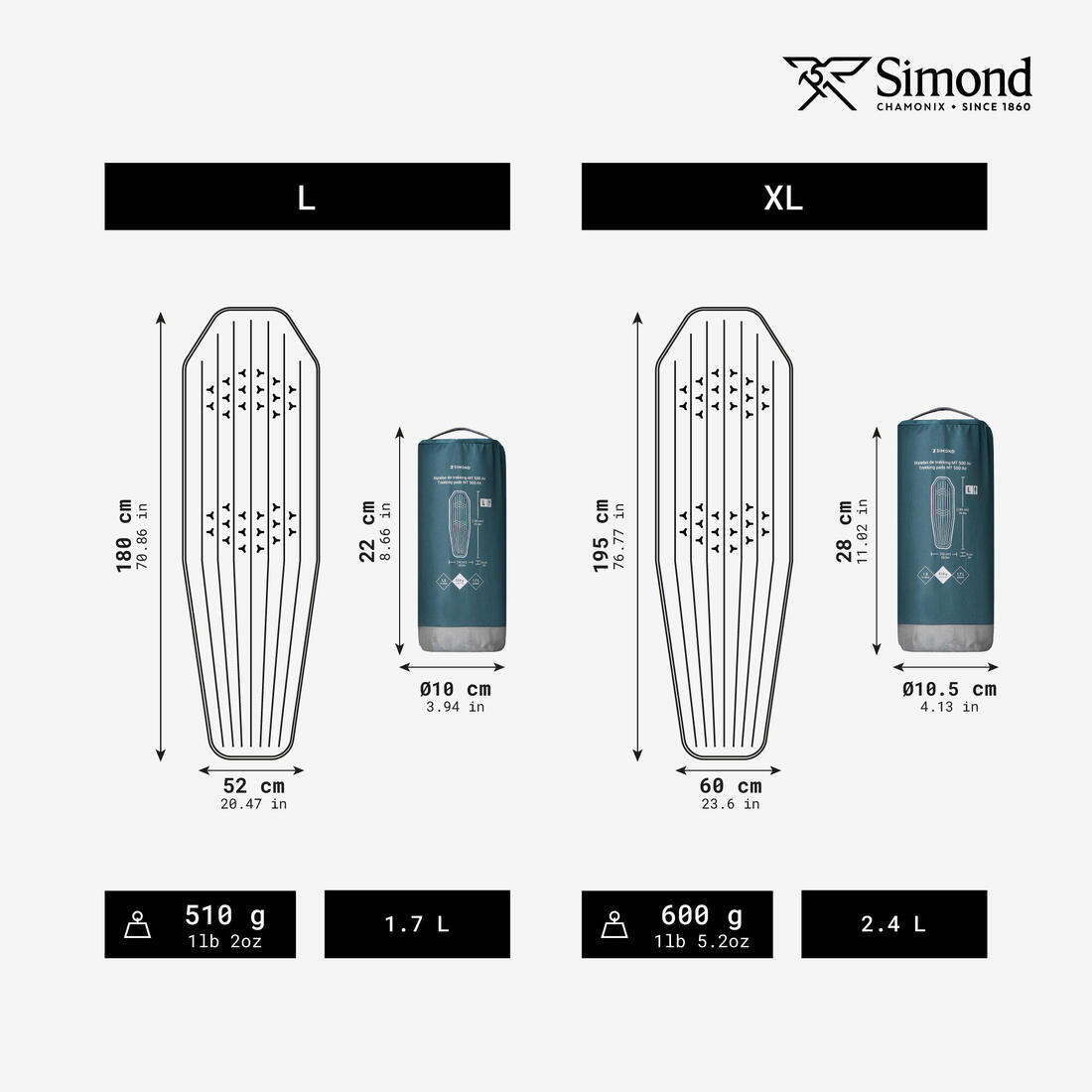 Matelas gonflable de trekking, taille XL, 195 x 60 cm, MT500