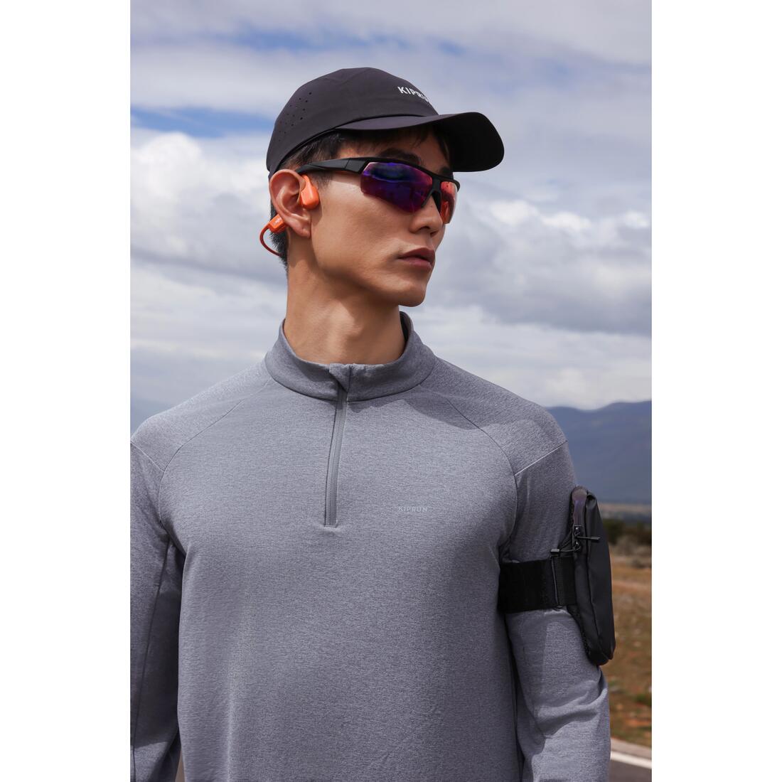 T-shirt manches longues demi zip chaud et respirant Homme, Kiprun Run 100