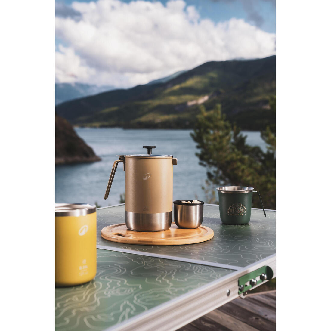 Cafetière portable 3 en 1 de camping, bouilloire et théière, 0.6L à 0,8L, inox.