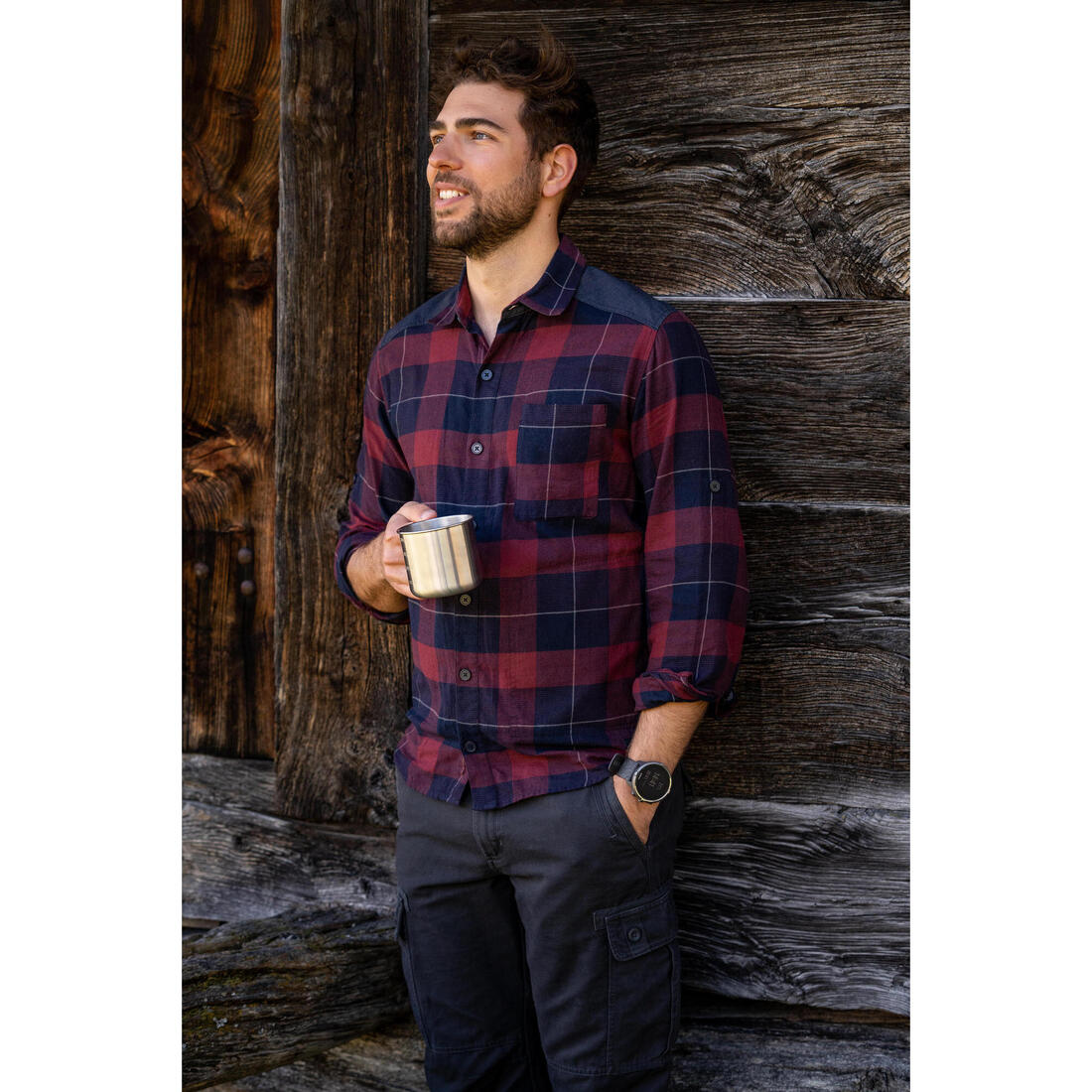 Chemise de trekking voyage - TRAVEL500 WARM homme
