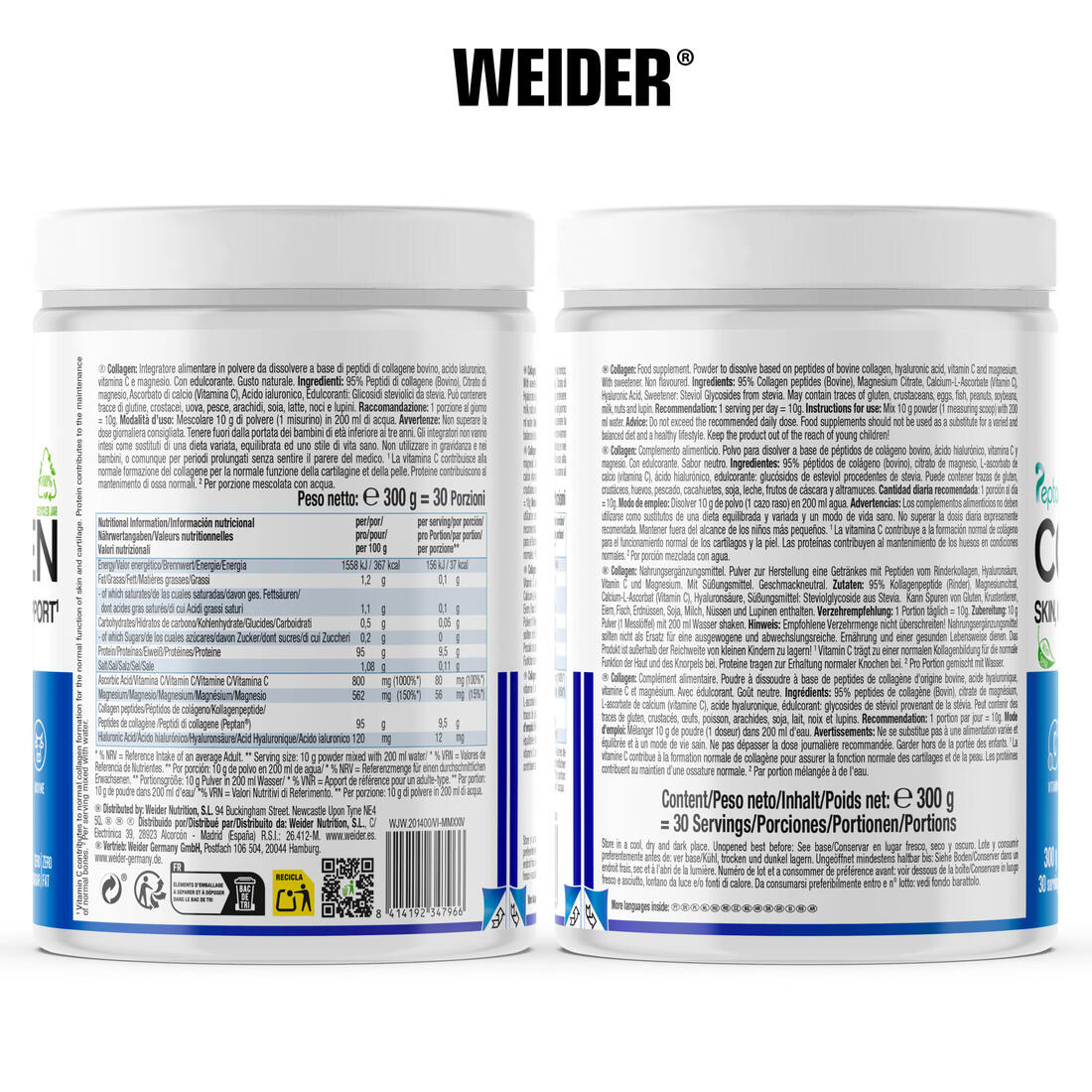 Collagène en poudre Weider 300 g, complément alimenaire