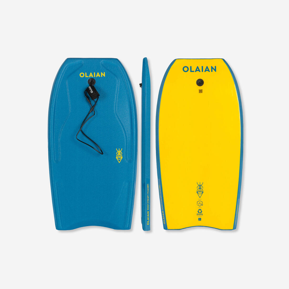 Bodyboard 100 rose bleu avec leash poignet - Taille 39''