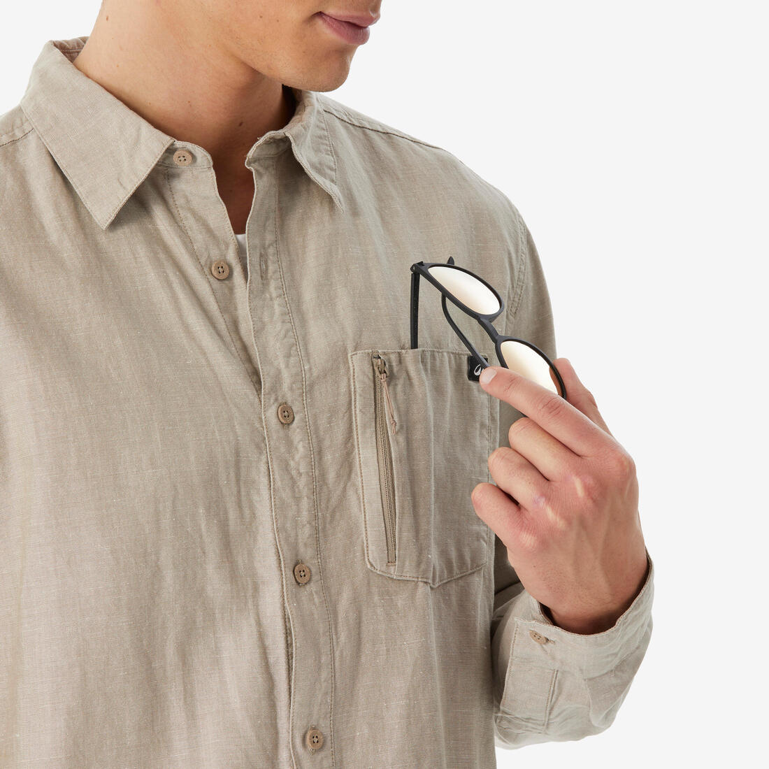 Chemise de randonnée manches longues homme, NH500 beige