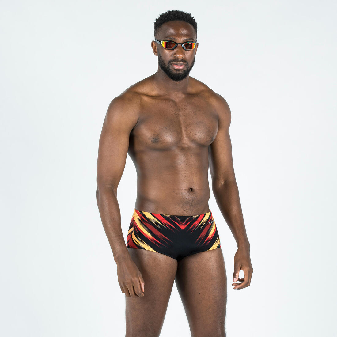 Slip de bain bandeau natation Homme - 900 blast noir rouge