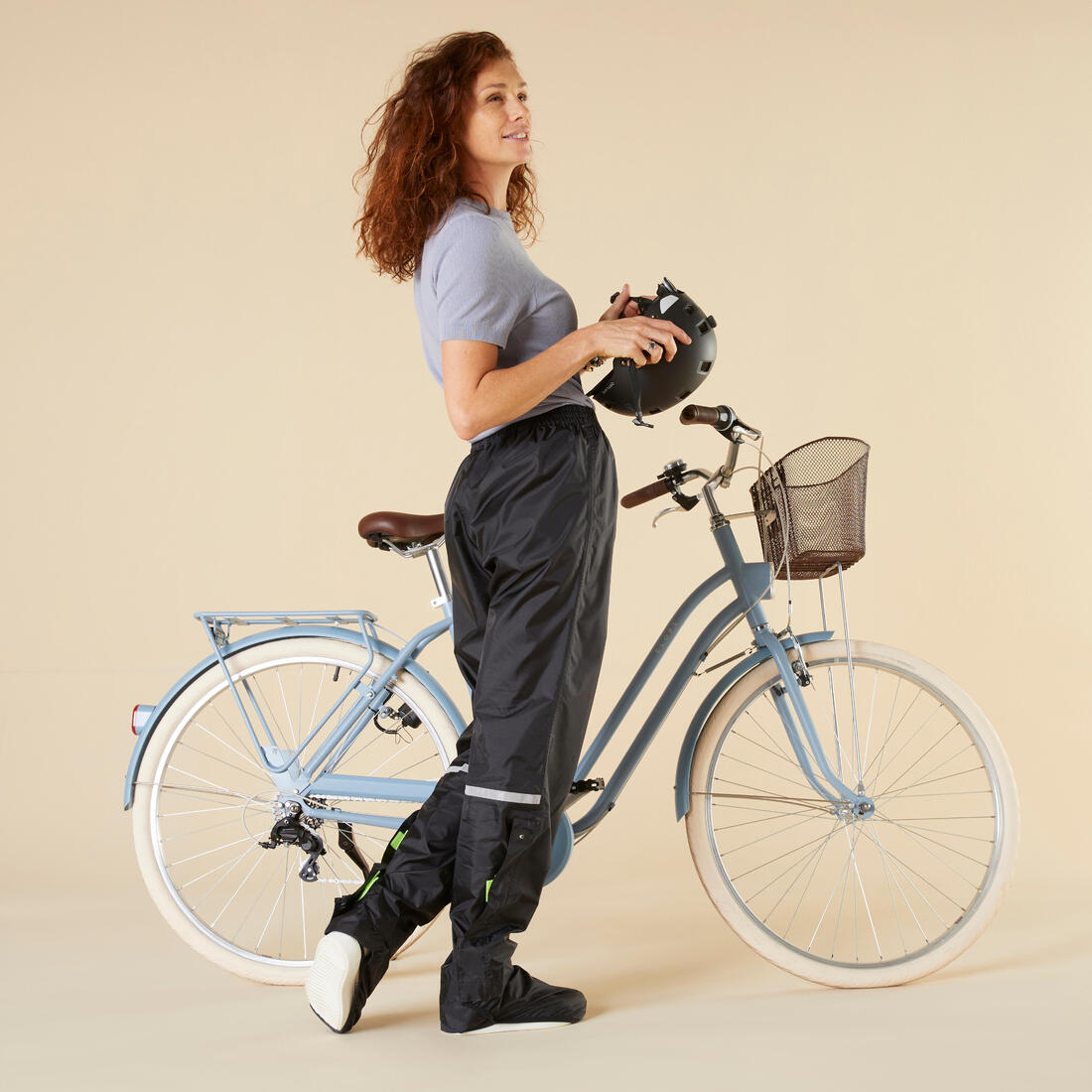 Surpantalon pluie vélo ville  avec couvre-chaussures intégrés 100, noir