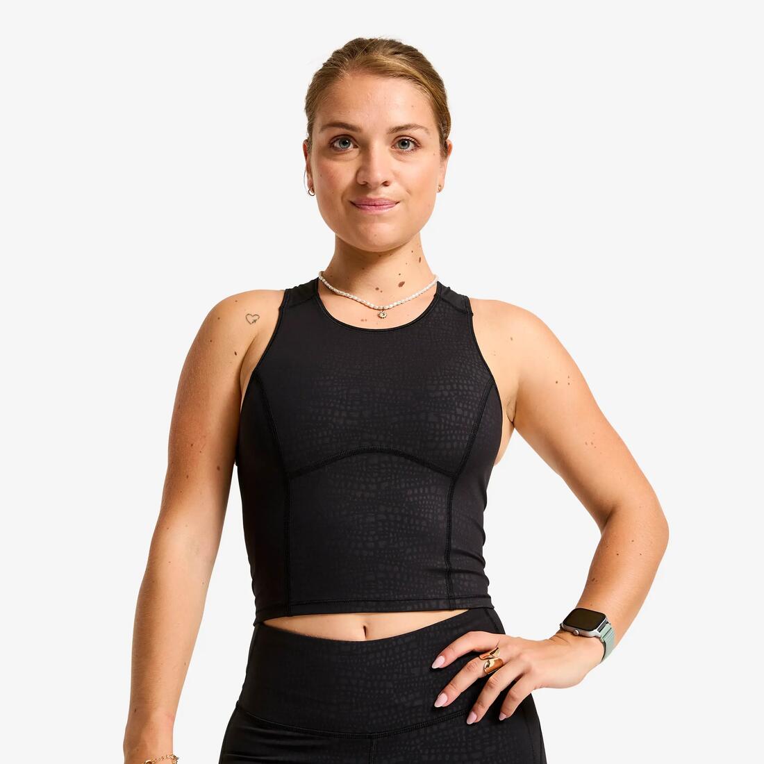 Débardeur de sport court galbant femme foncé