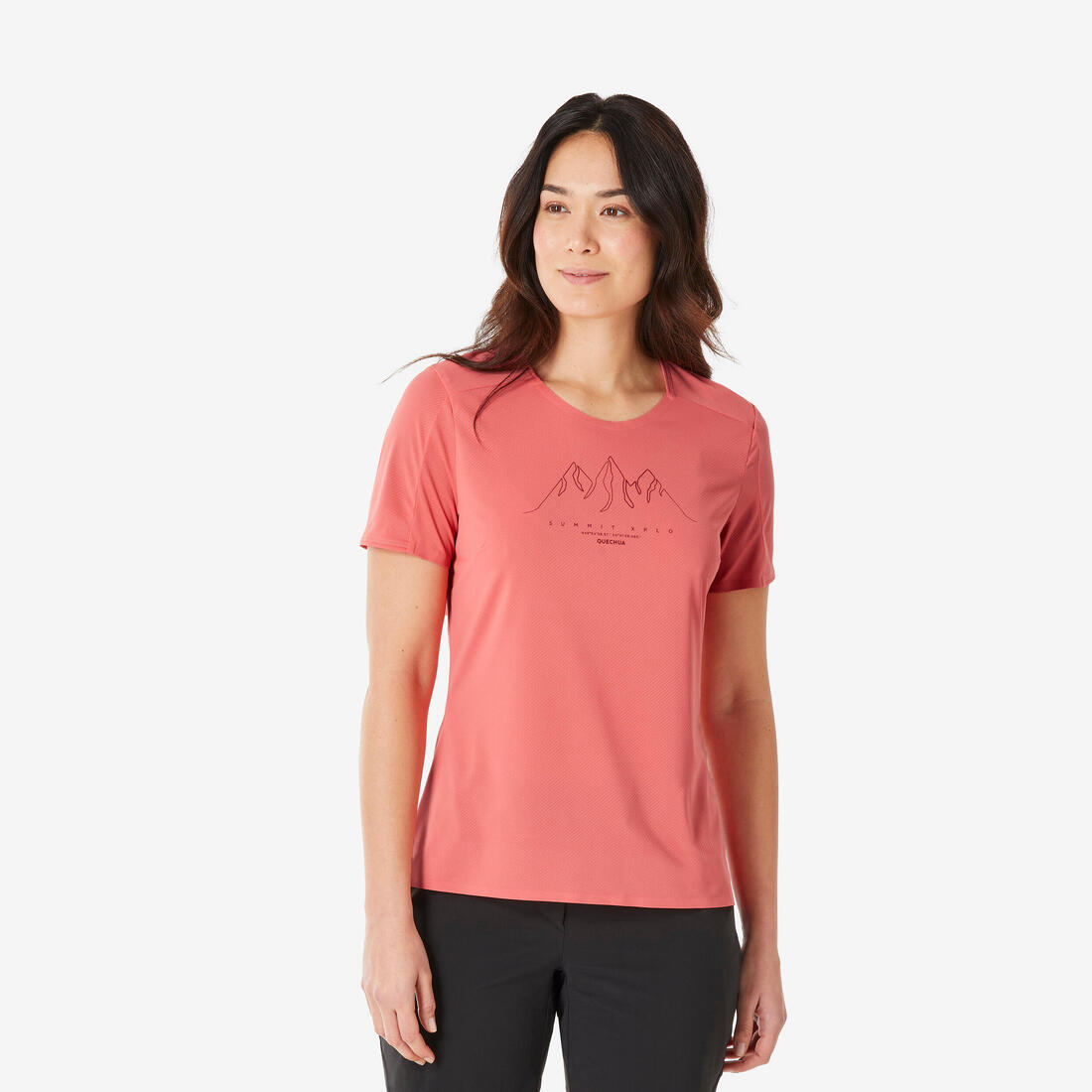 T-shirt de randonnée manches courtes femme, MH500 – rose pomelo