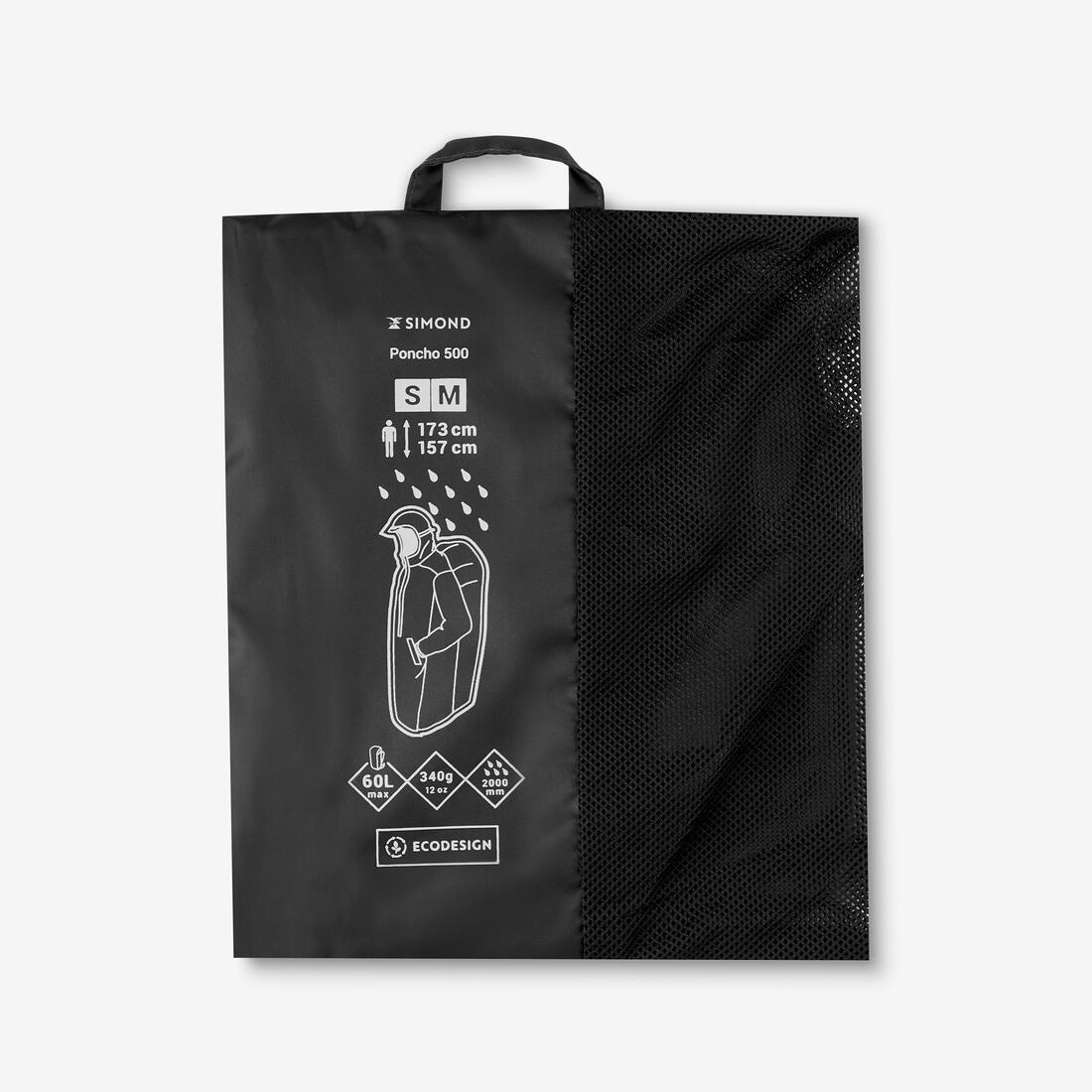 Poncho pluie de randonnée - MT500  - 60L - Noir