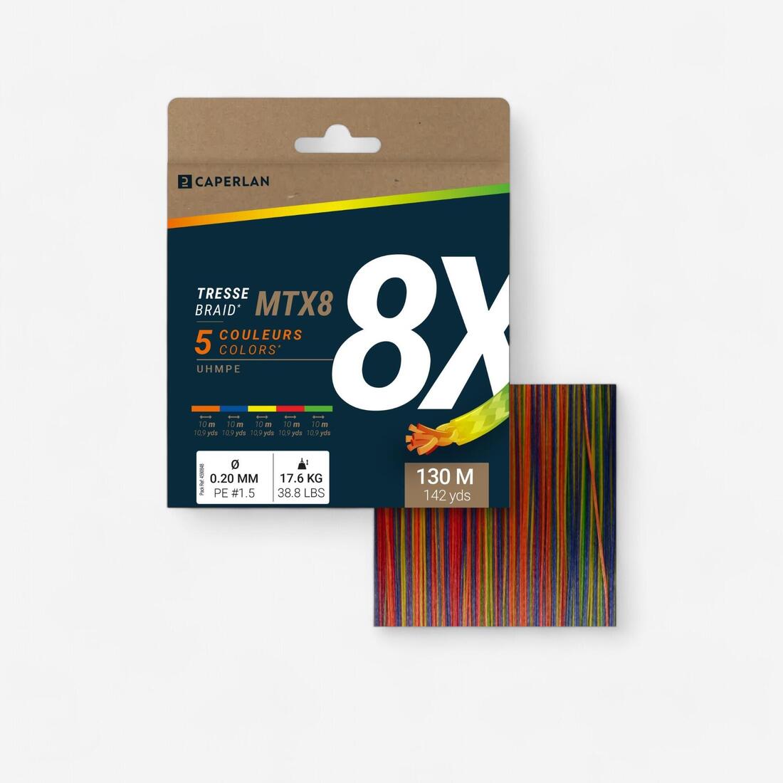 Tresse 8 brins MTX8 MULTICOLORE 130M pêche en mer