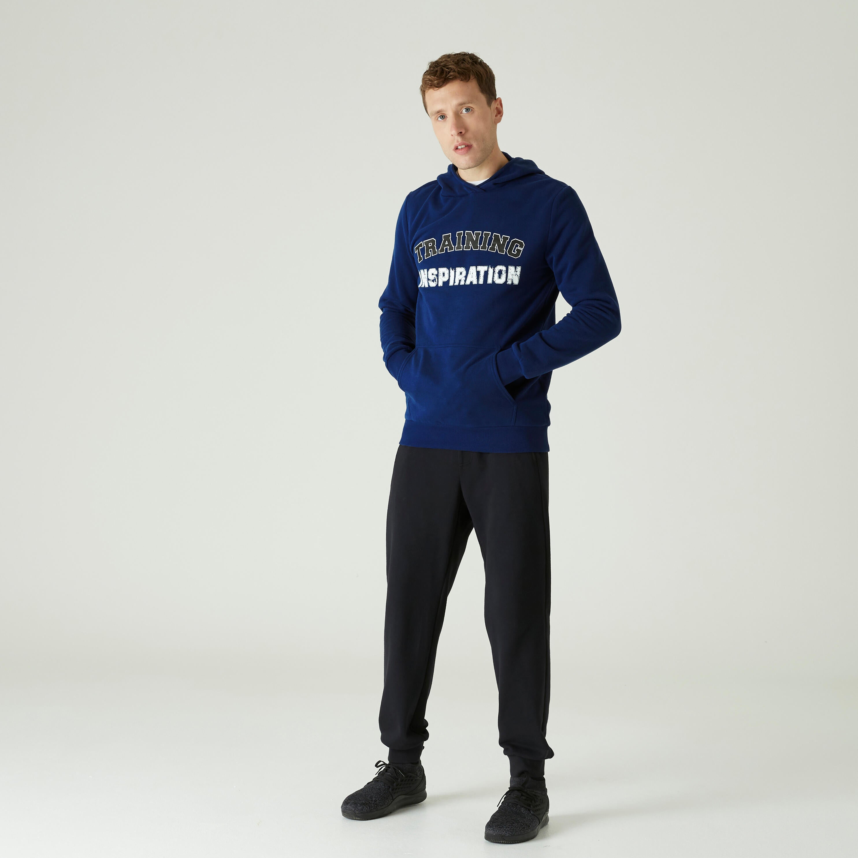 Sweat crew à capuche Fitness homme - 100 Rouge grenat – bleu cosmos