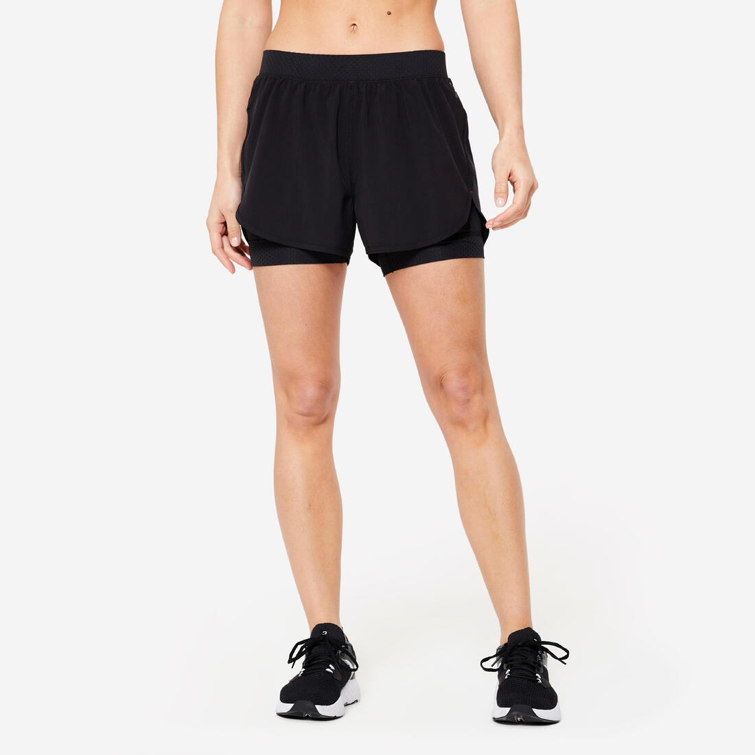 Short de fitness double couche femme – noir