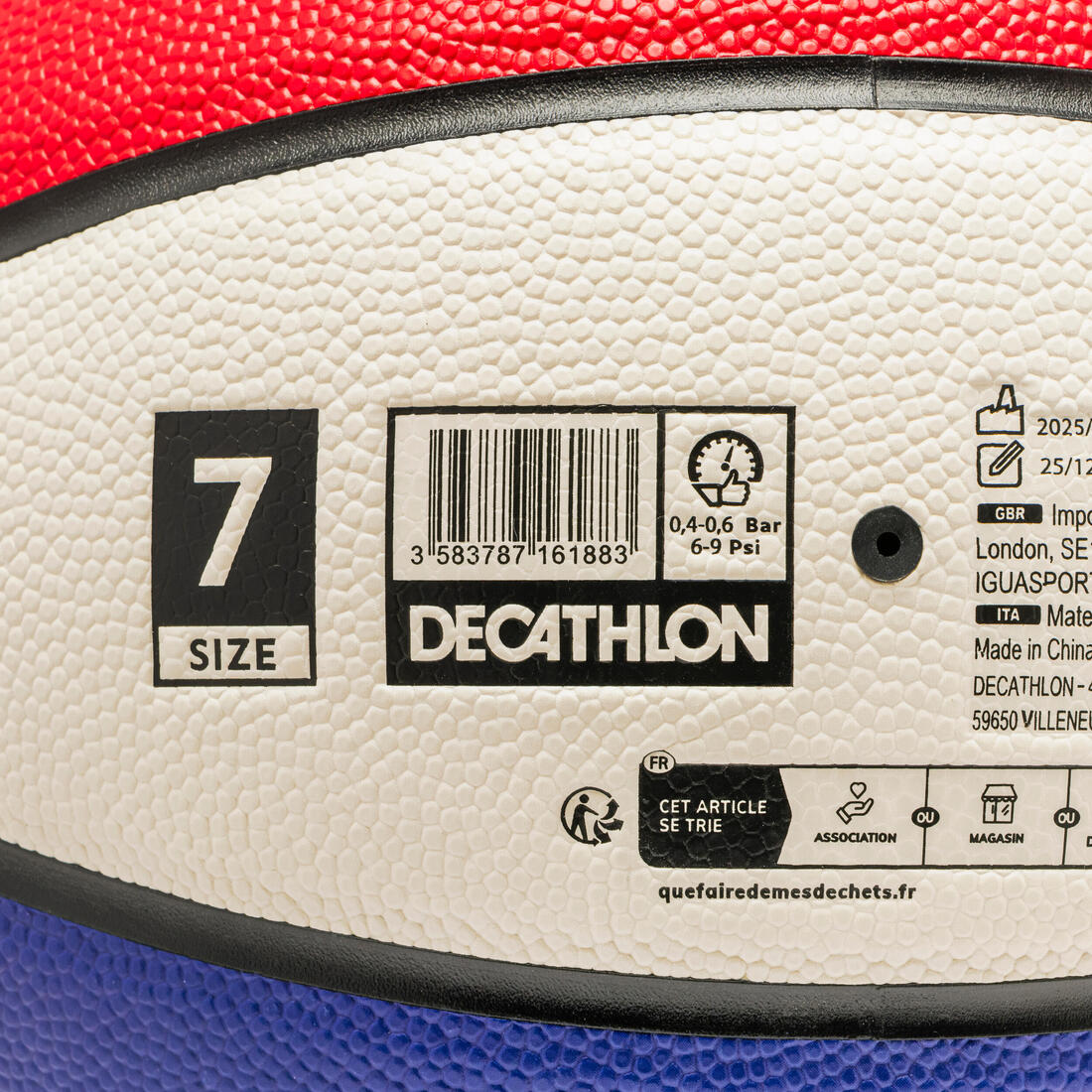 Ballon de basketball taille 7 - bt500 fiba