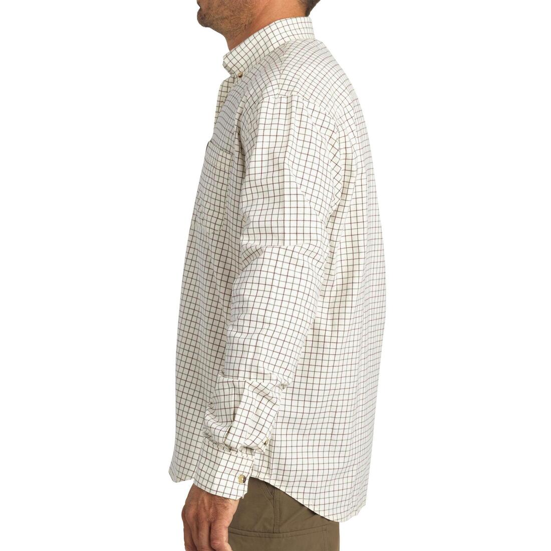 Chemise chasse coton manches longues respirant homme - 100 à carreaux beige.