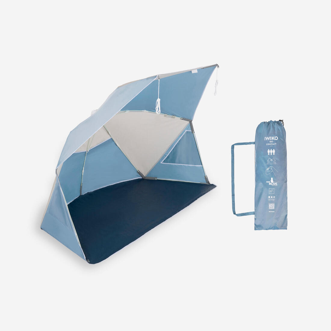 Tente de plage compacte 3 places UPF 50+ diamètre 180cm - Iwiko gris beige – 8873506