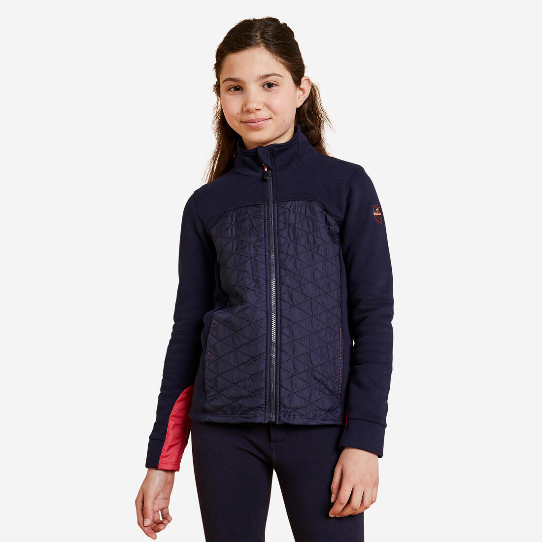 Sweat équitation bi-matière zippé Enfant - 500 marine et