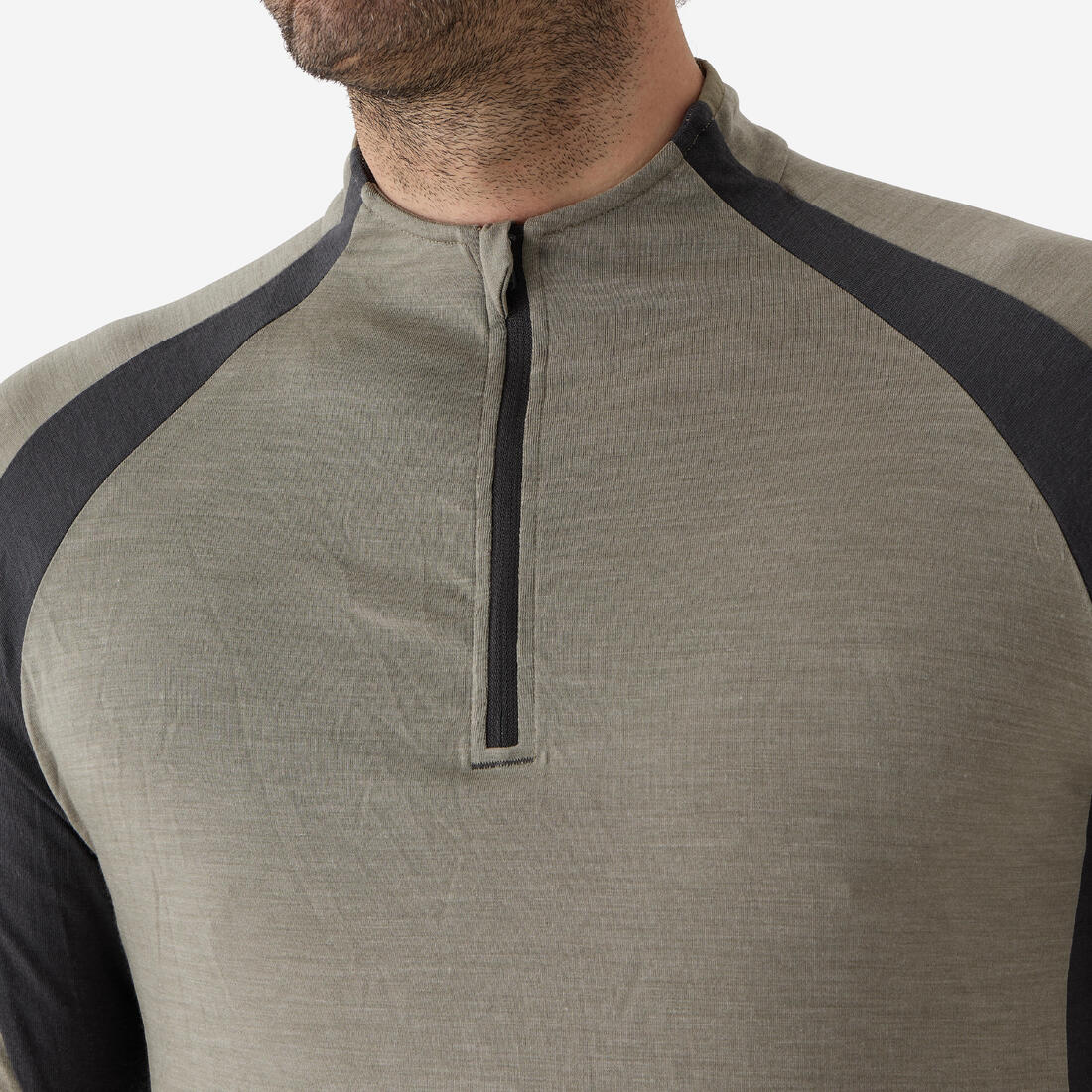 T-shirt manches longues laine mérinos respirant et zippé homme - 900 vert clair