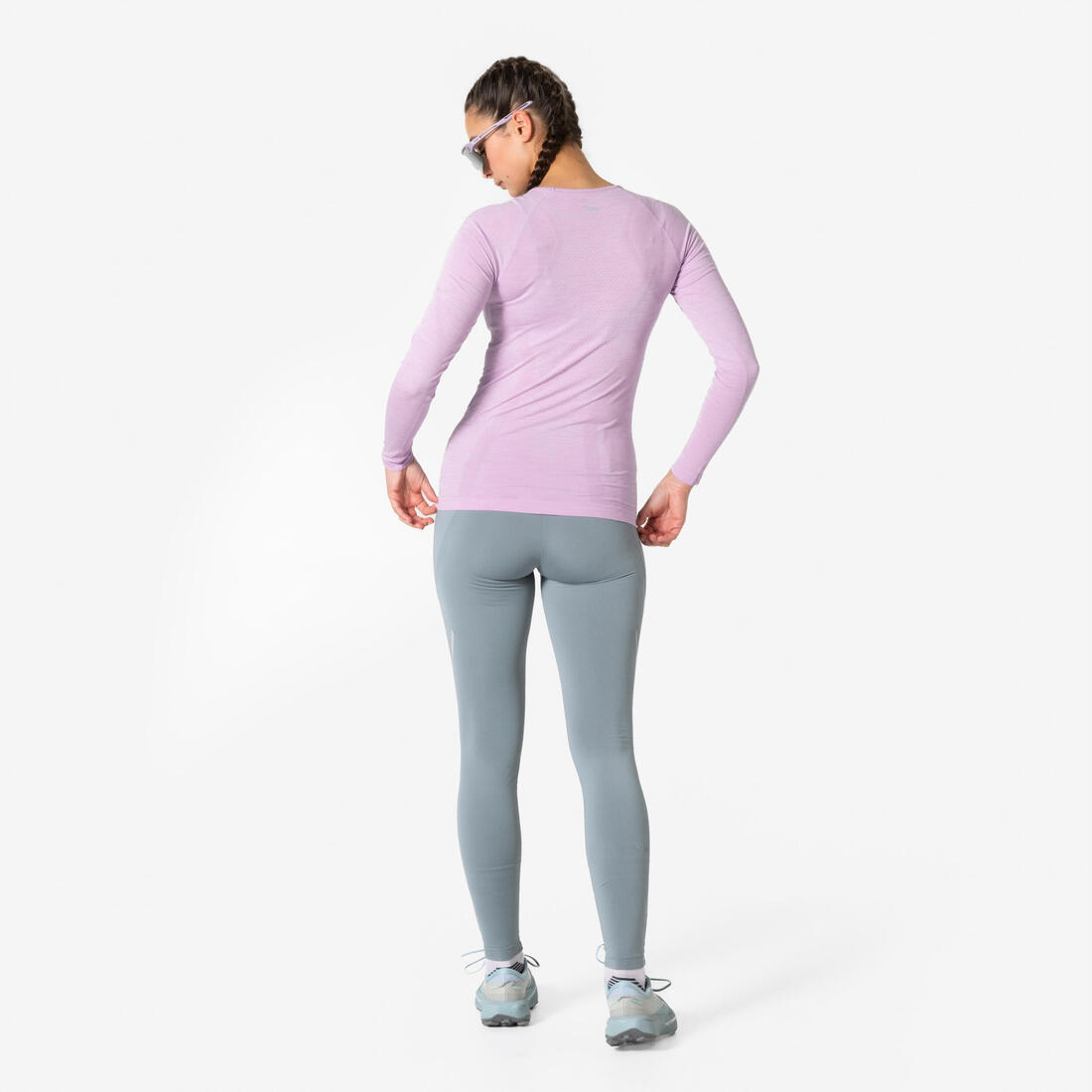 T-Shirt manches longues running Femme sans couture, KIPRUN Run 500  bleu foncé