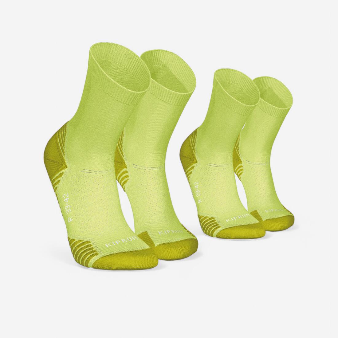 Lot de 2 paires de chaussettes running mi-mollet épaisses, KIPRUN Core blanches