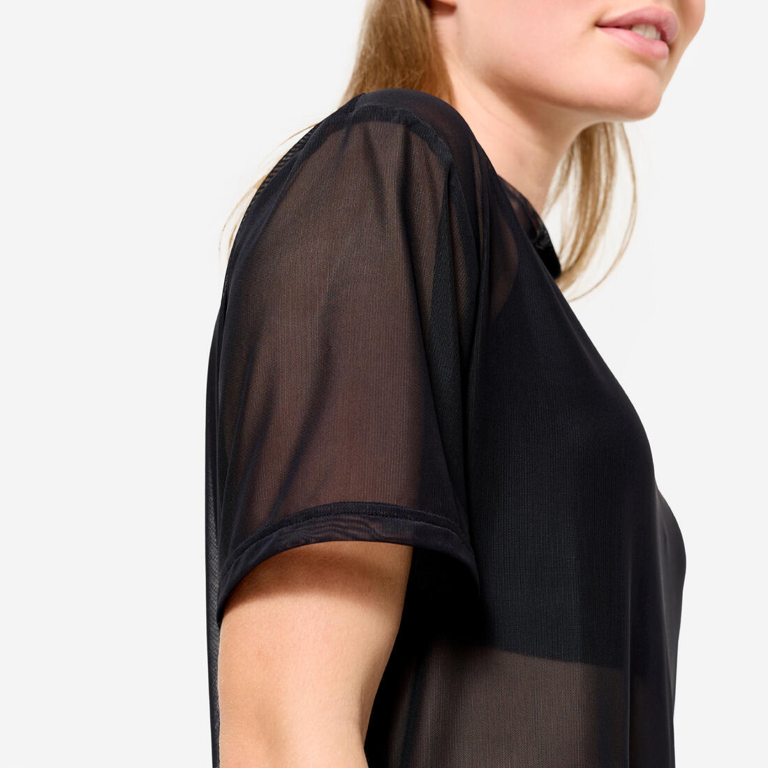 T-shirt de fitness résille et loose femme, noir