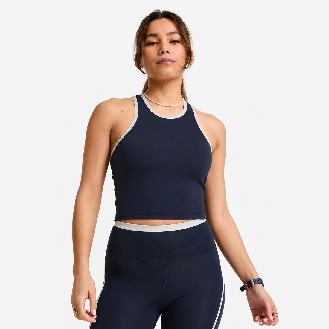 Débardeur court dos nageur femme, bleu foncé