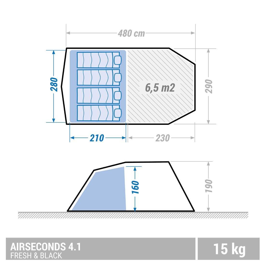 Tente de camping gonflable 4 places, Fresh & Black, Air Seconds 4.1 beige