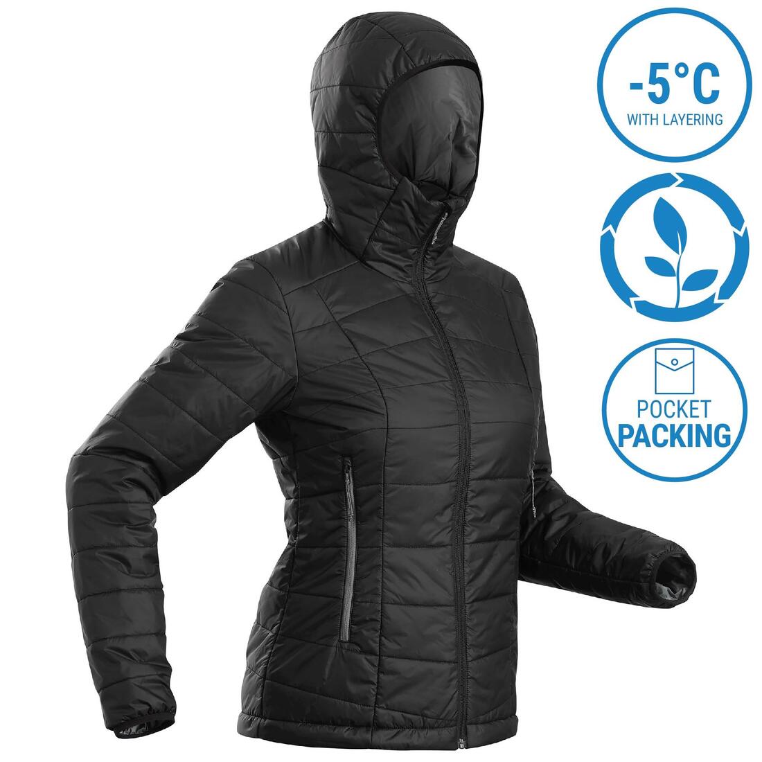Doudoune de trek à capuche synthétique femme, MT100