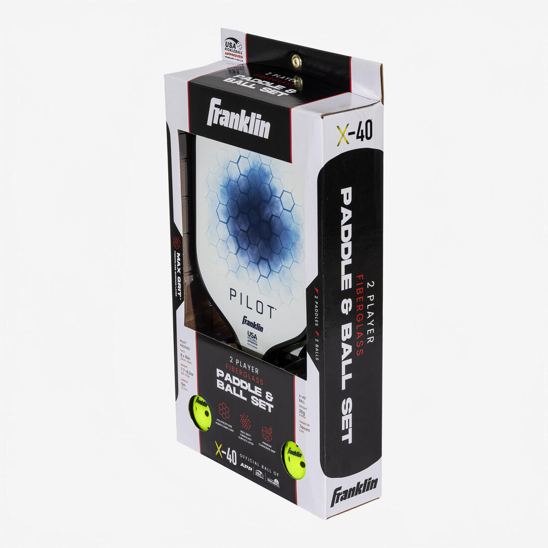 Set Pickleball Franklin Pilot - 2 Raquettes Fibre Verre & 4 Balles X-40