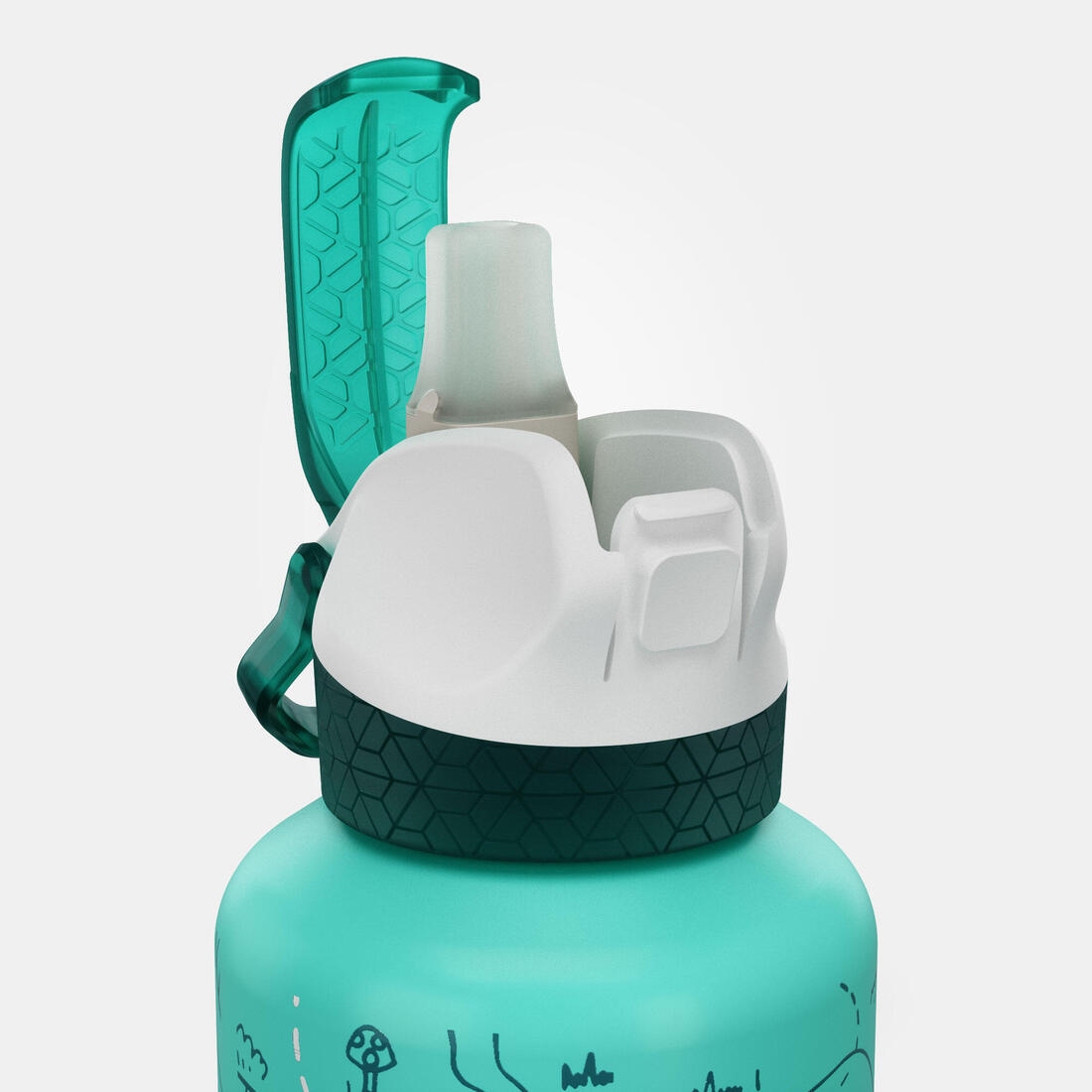 Gourde alu enfant 0,6L, bouchon instantané, pipette et paille, en alu recyclé