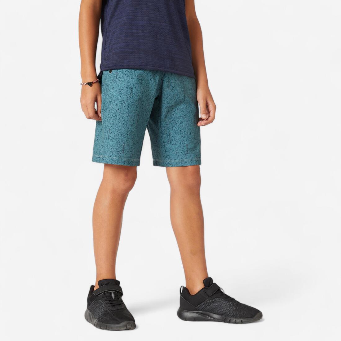 Short garçon synthétique respirant - W500 kaki avec imprimé