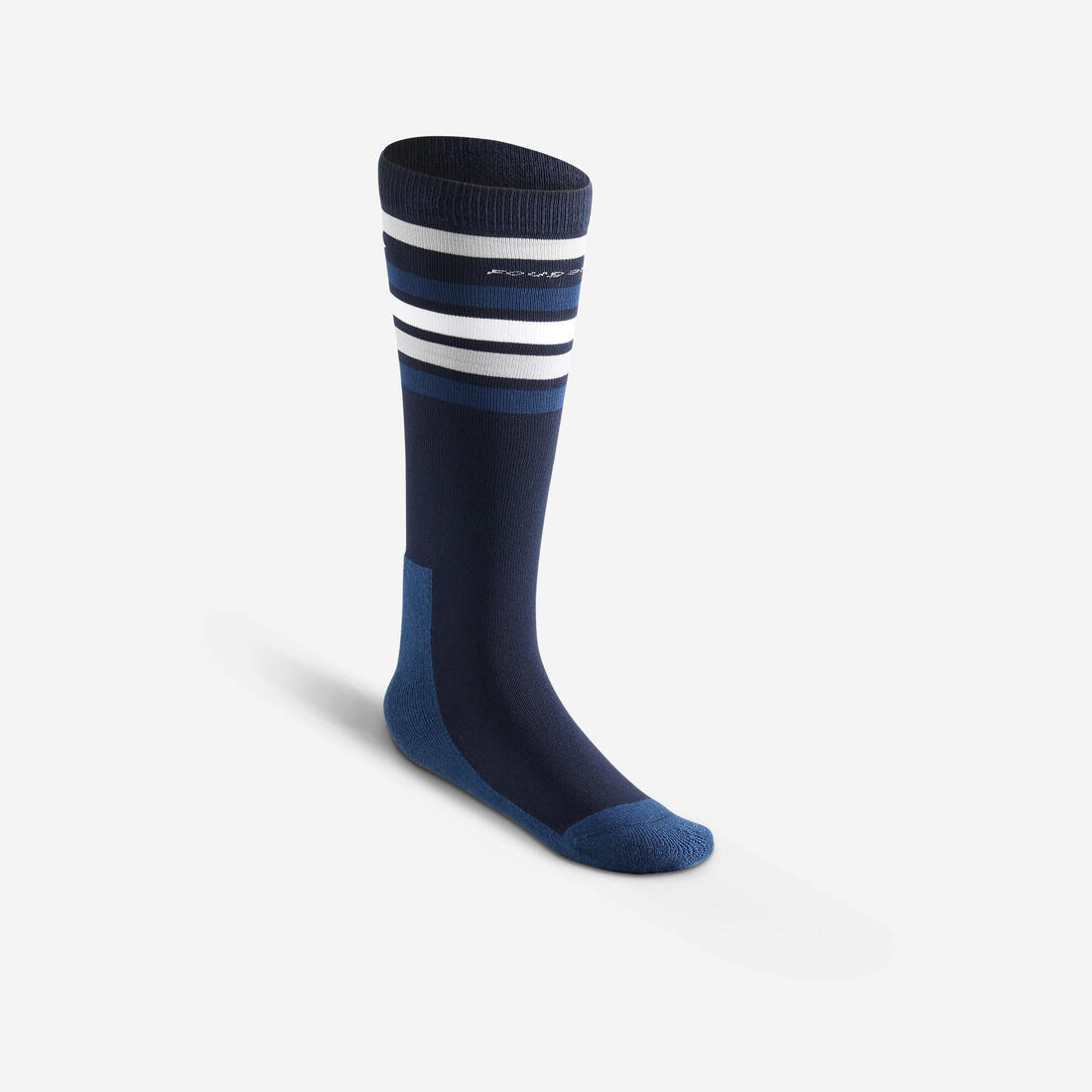Chaussettes équitation enfant SKS100 pétrole/rayures marine et blanches