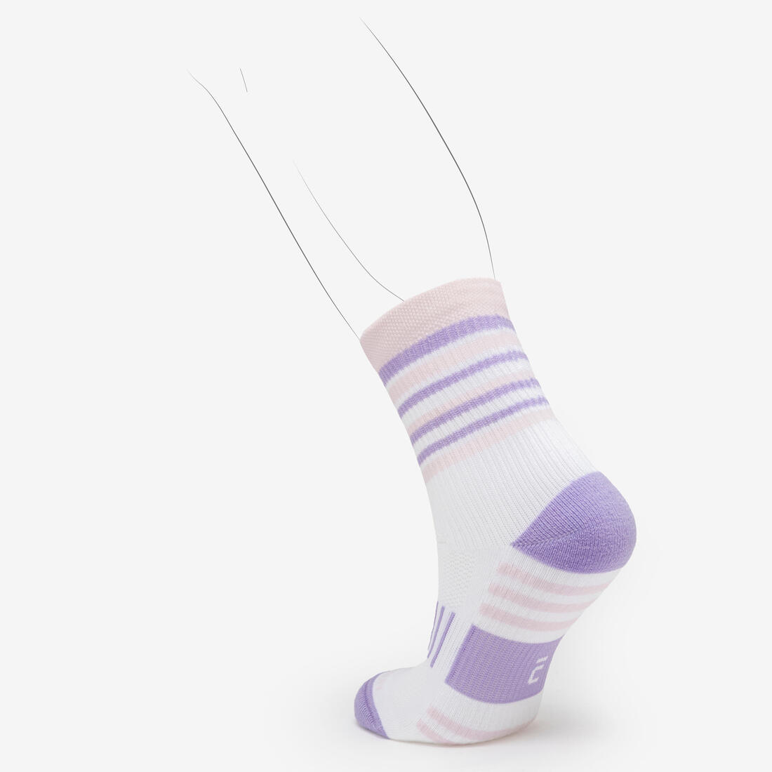 Lotx2 de chaussettes running confort enfant - kiprun 500 mid mauve et rayé