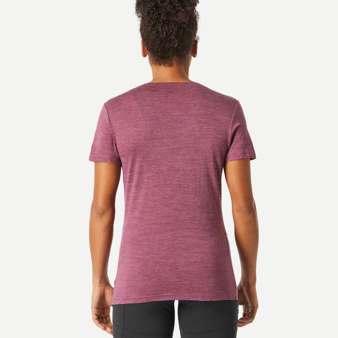 T-shirt de trek voyage - manches courtes - laine mérinos TRAVEL 100 bleu Femme
