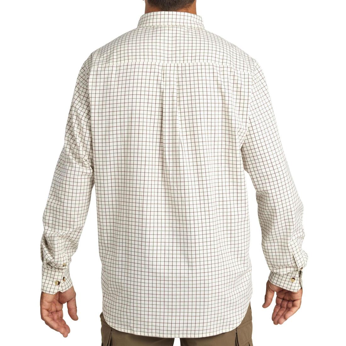 Chemise chasse coton manches longues respirant homme - 100 à carreaux beige.