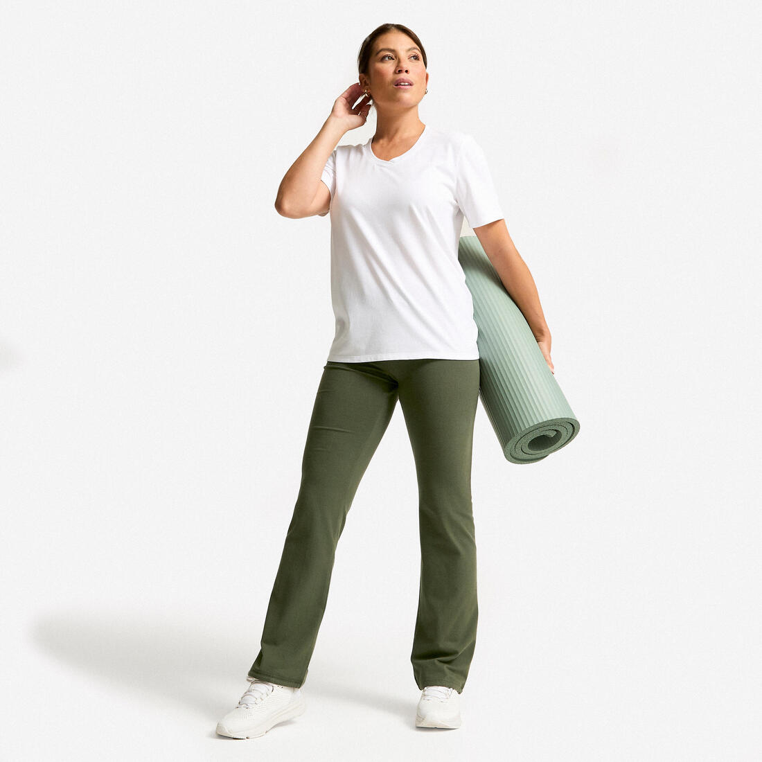 Legging fitness long coton extensible bas resserable femme - Fit+ gris chiné