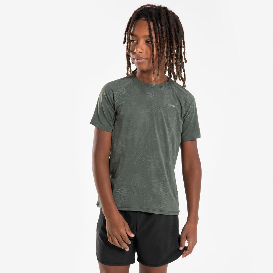 T-Shirt running sans couture Enfant - KIPRUN TS LIGHT 900 kaki – vert fumé