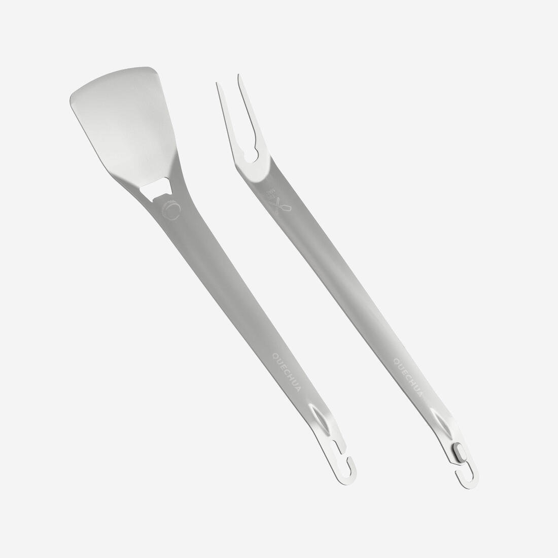 Kit 2 ustensiles en acier inoxydable, spatule-fourche, pour barbecue de camping – 8751074