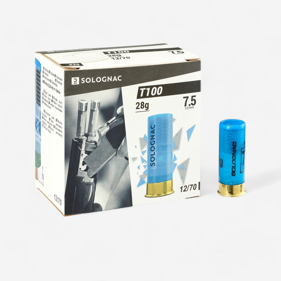 Cartouche ball trap t100 28g cal12/70 plomb n°7,5 CARTON DE 250 cartouches