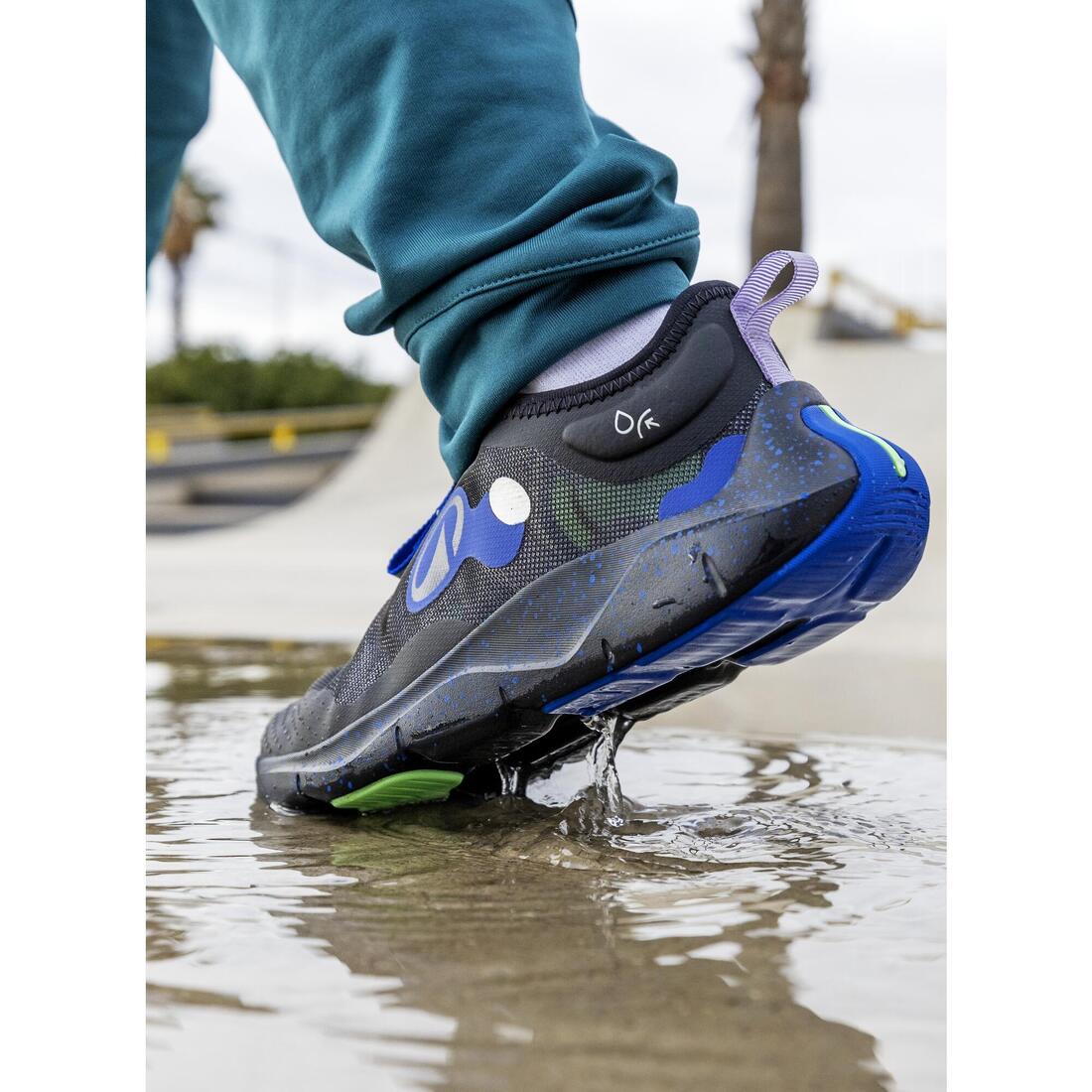 Chaussures de sport zippées imperméables enfant, Playful vert gris bleu et noir