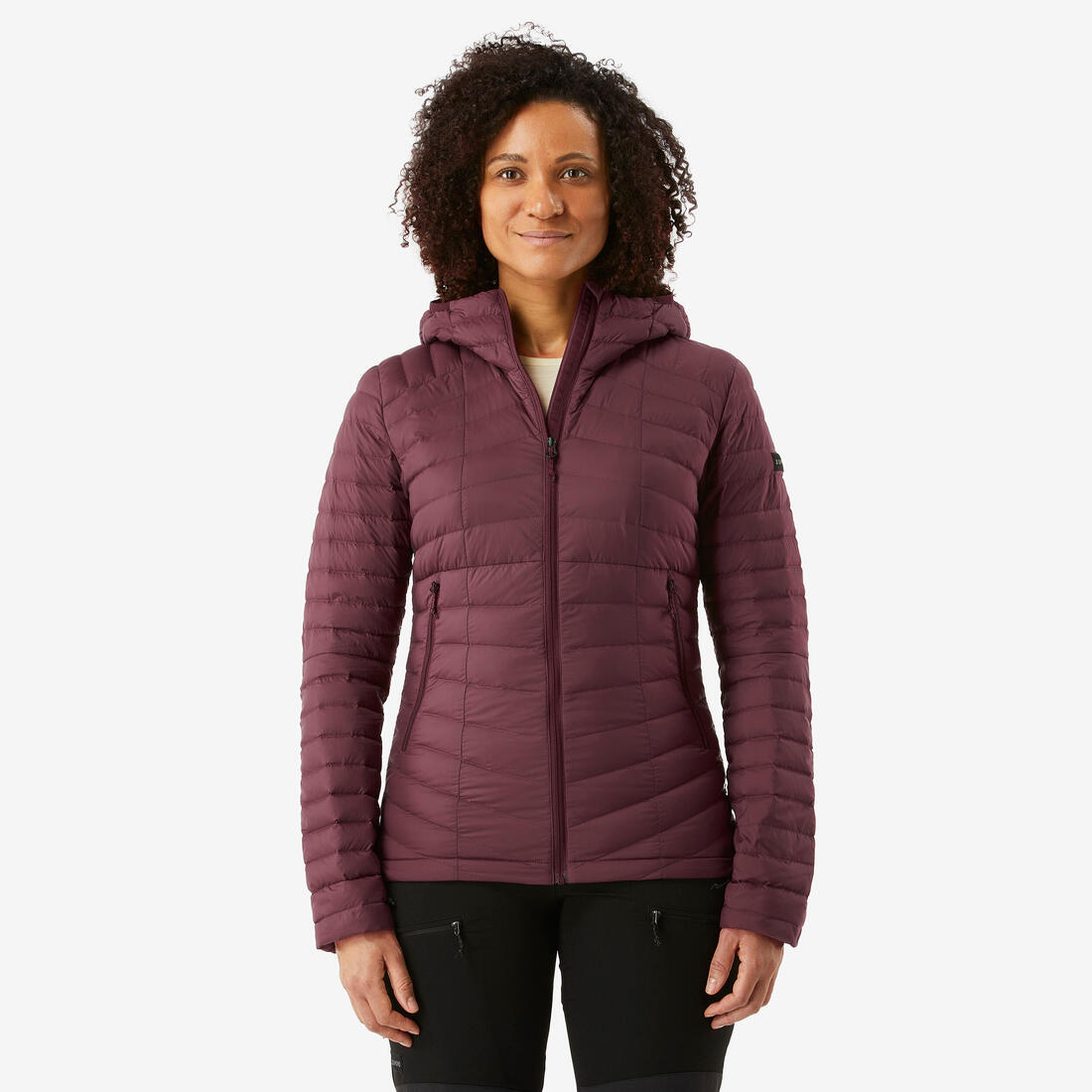 Doudoune à capuche en duvet de trek montagne - mt100 -5 °c - femme – violet bordeaux