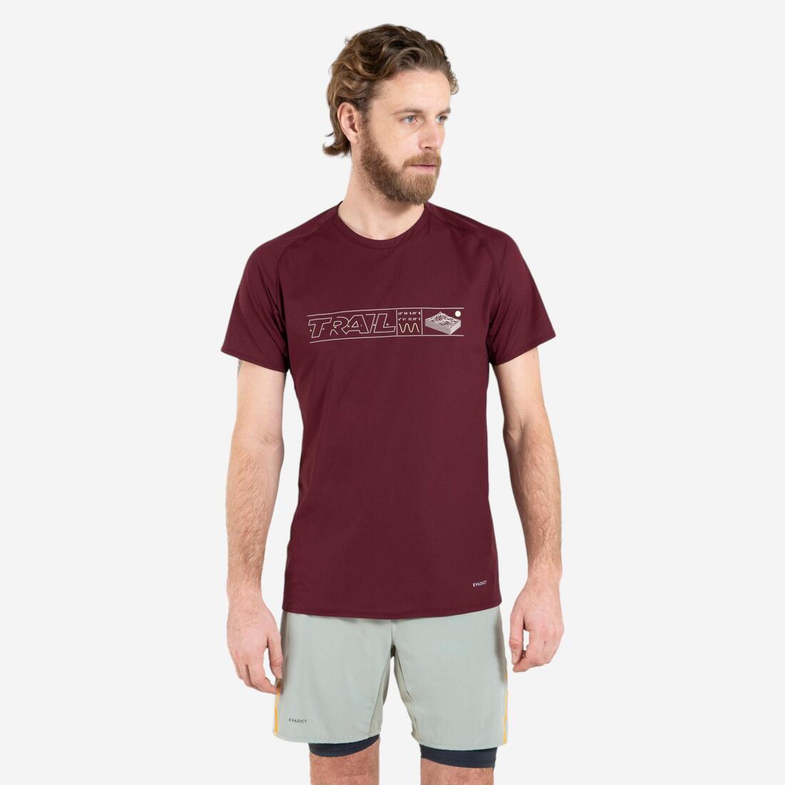 T-shirt de trail running résistant Homme - KIPRUN Run 500 Graph – violet bordeaux